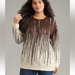 BloomChic Plus Size 5XL Striped Ombre Textured Elastic Cuffs Pullover us28